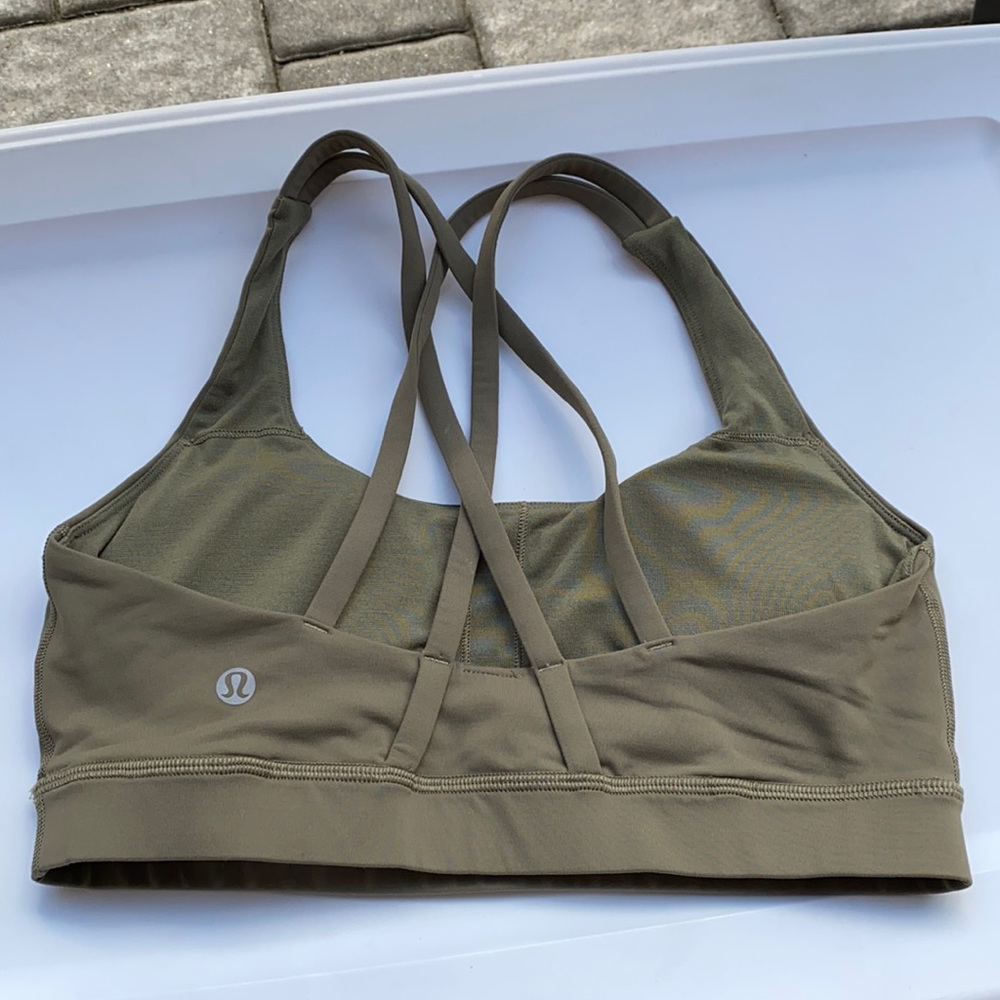 Olive-colored Lululemon Sports bra